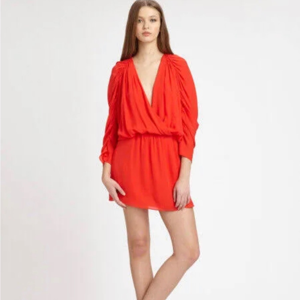 Parker NY ruched red sleeve mini-dress